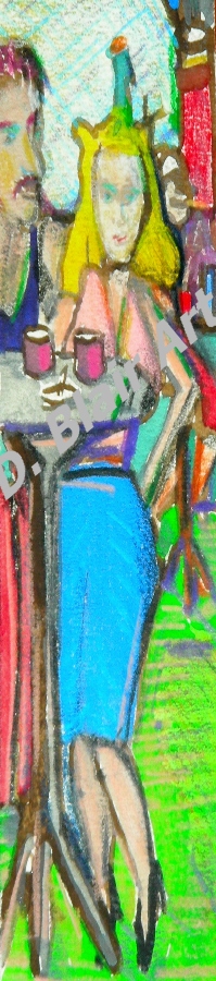 bar scene, watercolor and pencil