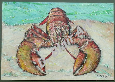 Lobster, pen and ink and watercolor